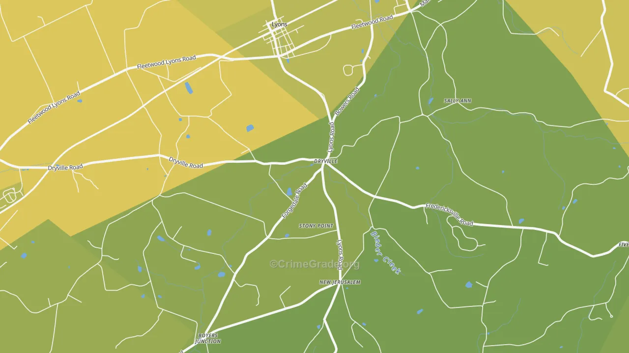 Dryville, PA Map of Vehicle Theft Rates