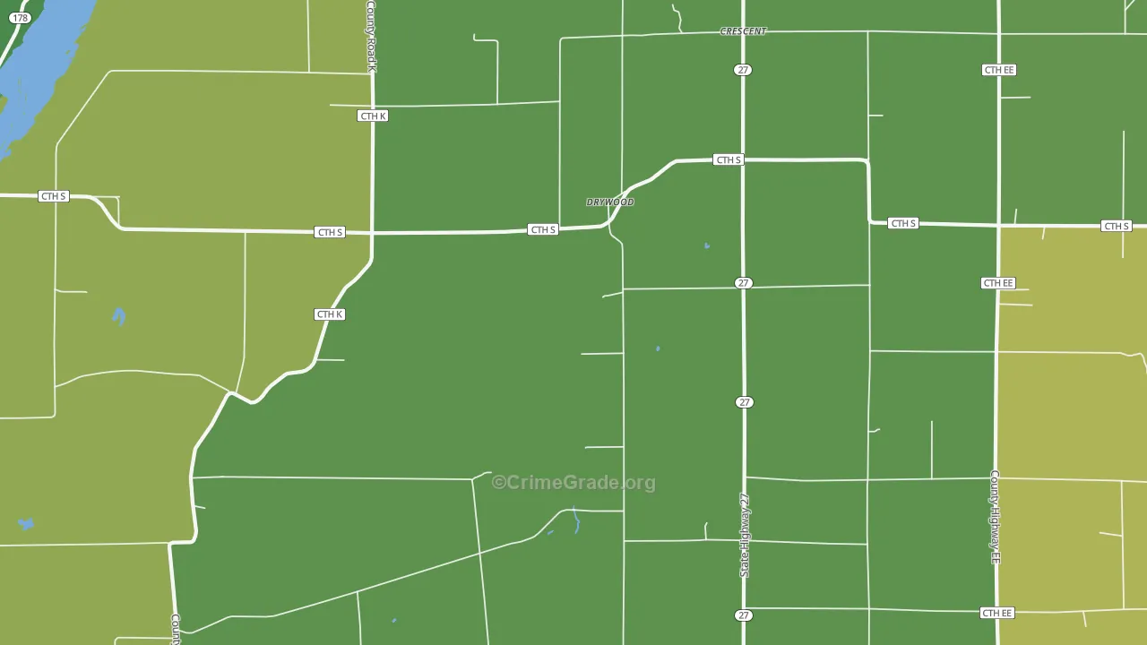 Drywood, WI Map of Vehicle Theft Rates