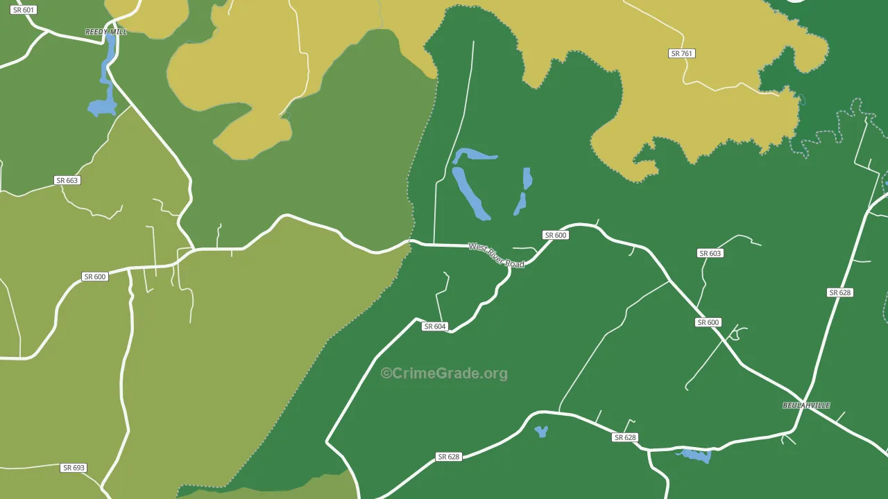 Duane, VA Map of Vehicle Theft Rates