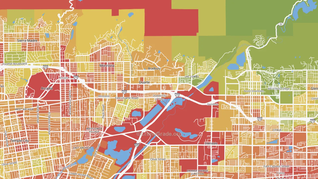 Duarte, CA Map of Vehicle Theft Rates