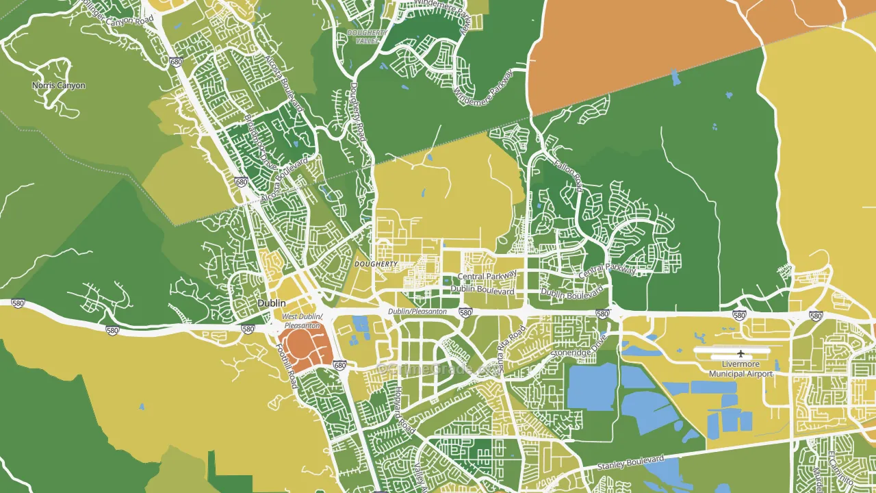 Dublin, CA Map of Vehicle Theft Rates