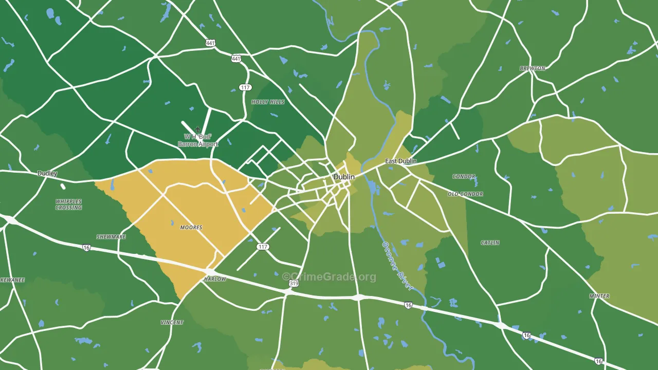 Dublin, GA Map of Vehicle Theft Rates