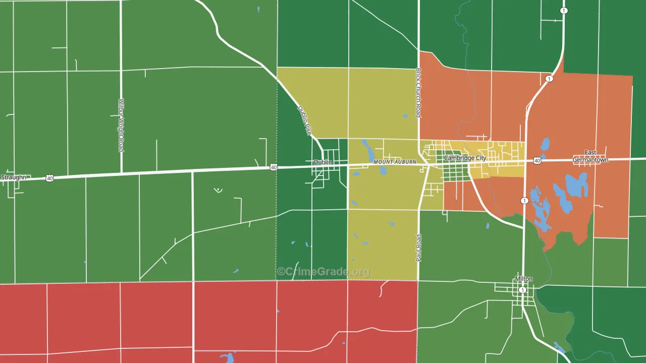 Dublin, IN Map of Vehicle Theft Rates