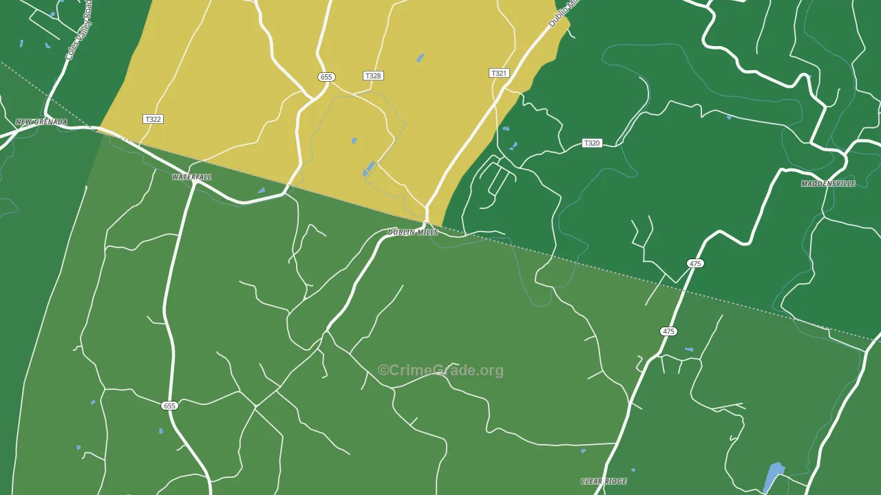 Dublin Mills, PA Map of Vehicle Theft Rates