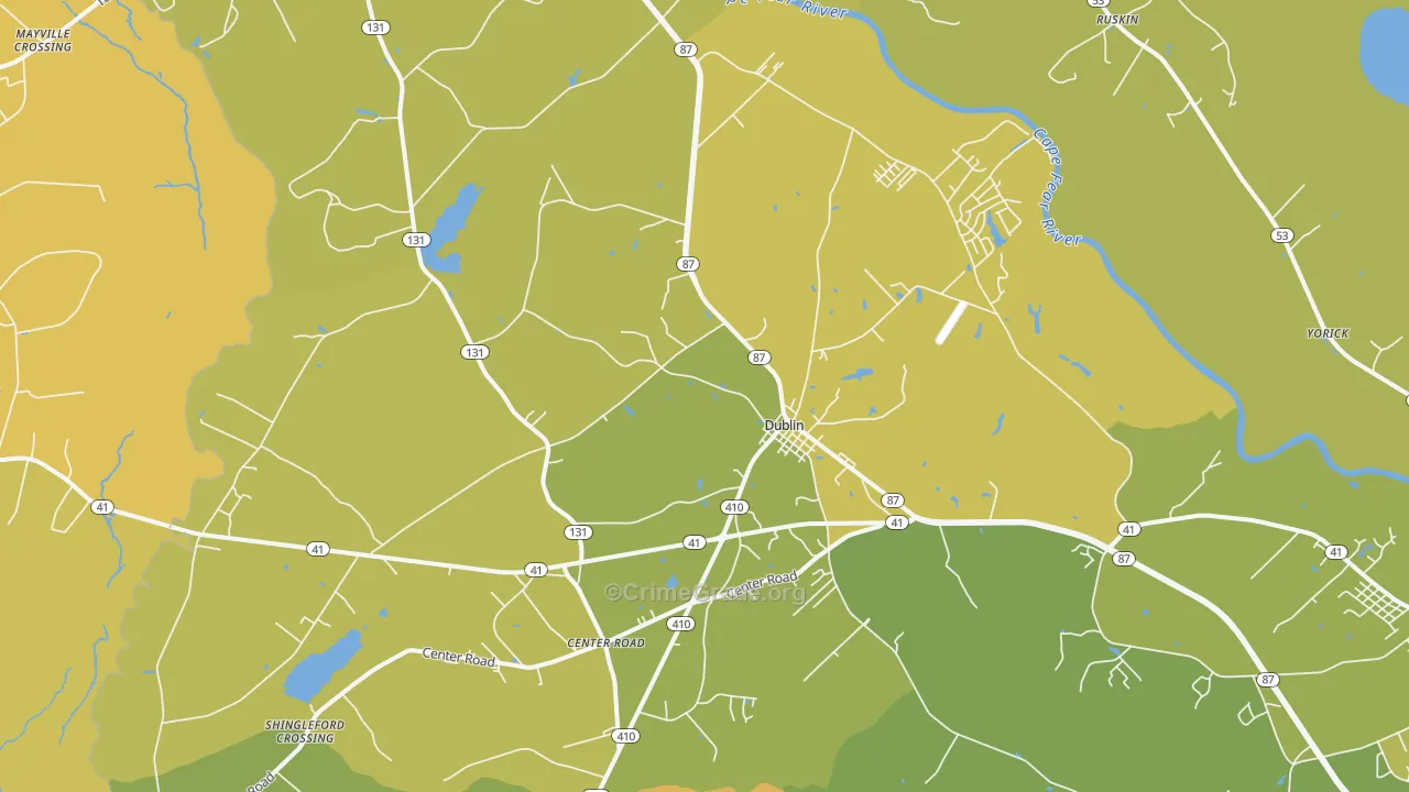 Dublin, NC Map of Vehicle Theft Rates