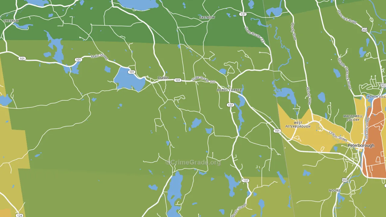 Dublin, NH Map of Vehicle Theft Rates
