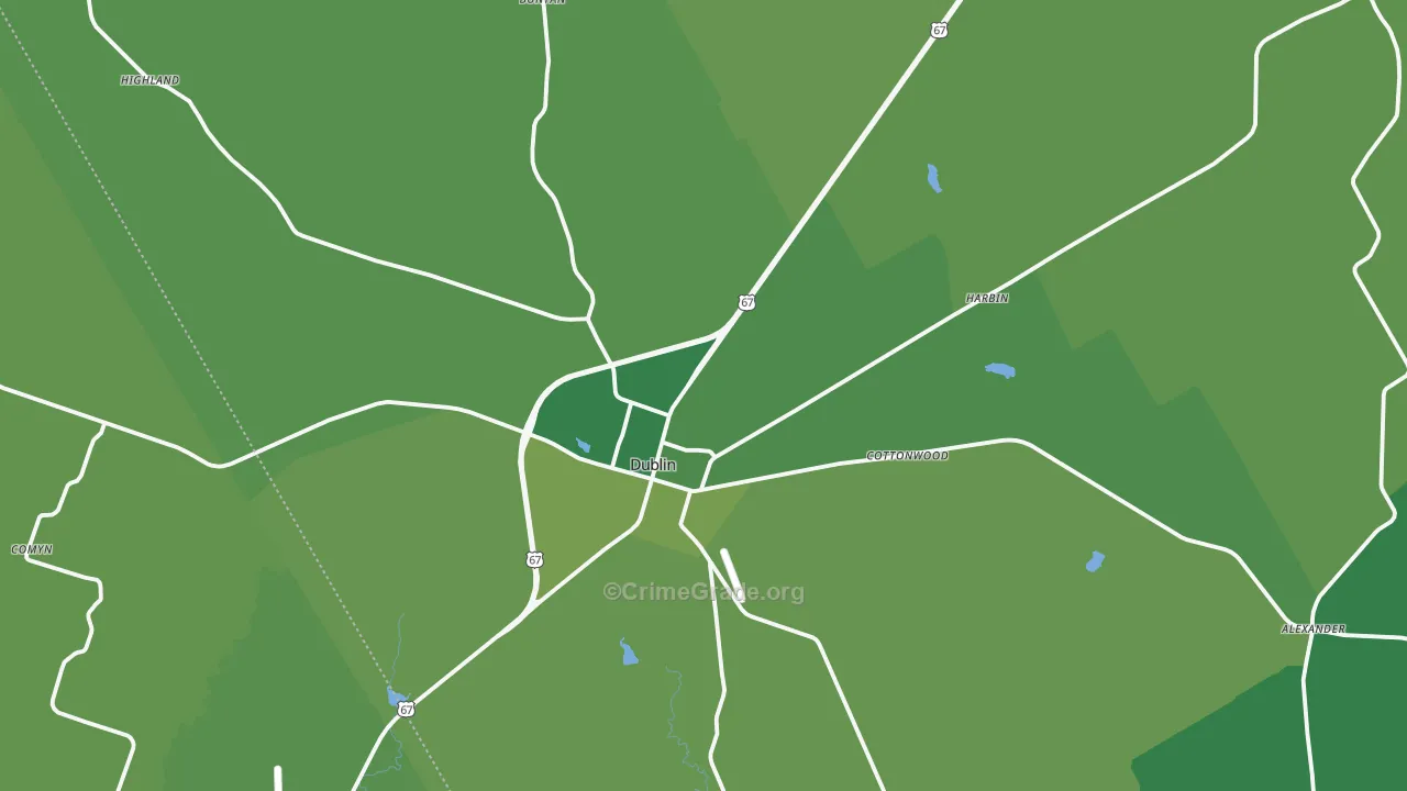 Dublin, TX Map of Vehicle Theft Rates