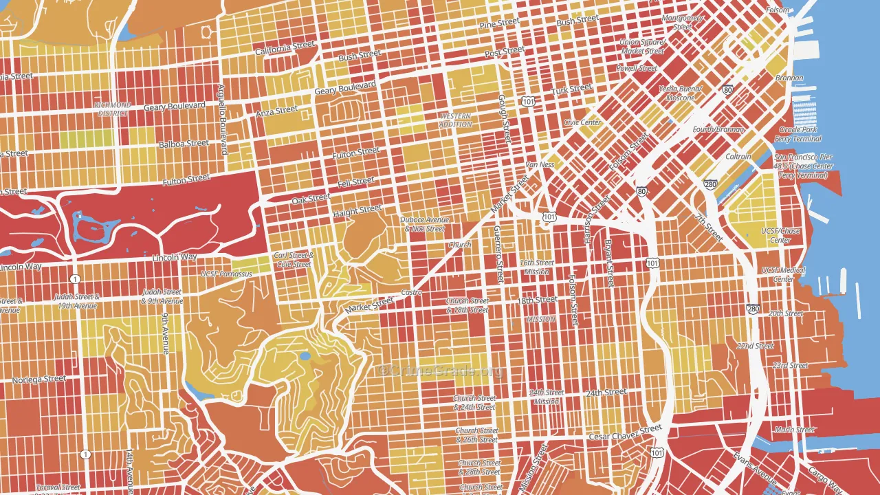 Duboce Triangle, San Francisco, CA Map of Vehicle Theft Rates