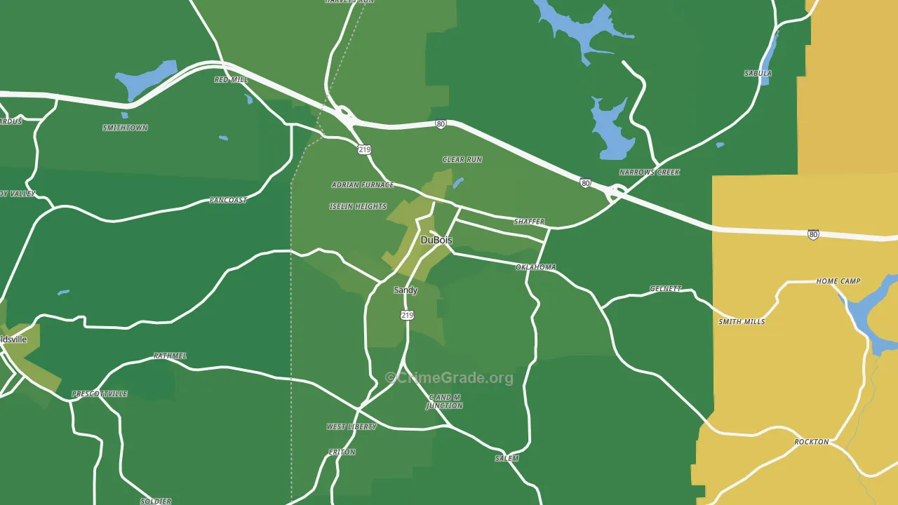 Dubois, PA Map of Vehicle Theft Rates