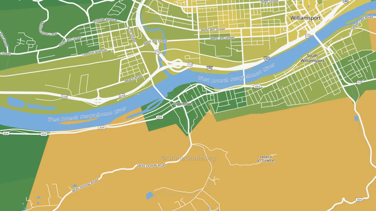 Duboistown, PA Map of Vehicle Theft Rates