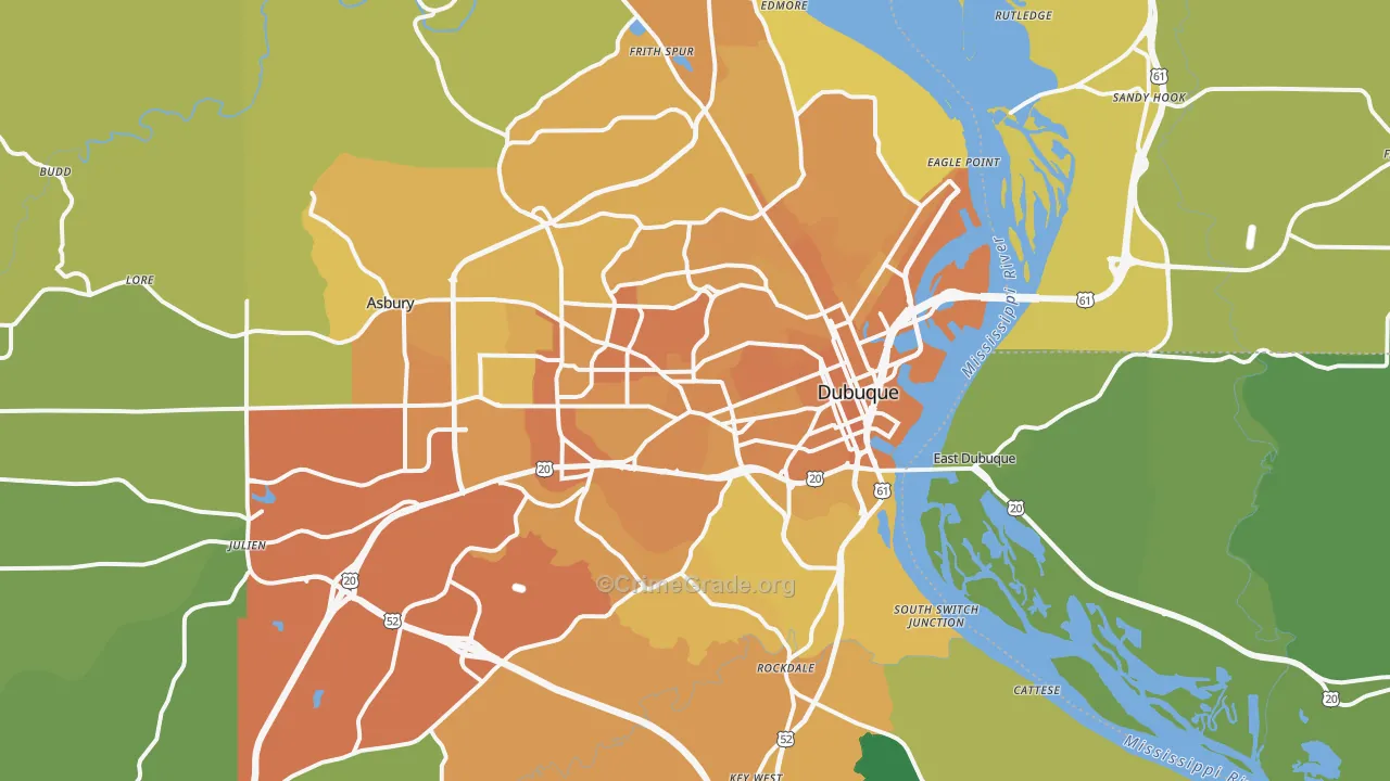 Dubuque, IA Map of Vehicle Theft Rates
