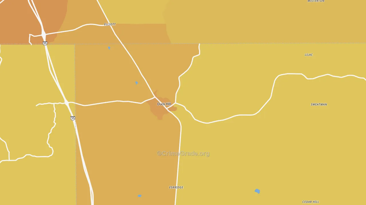 Duck Hill, MS Map of Vehicle Theft Rates