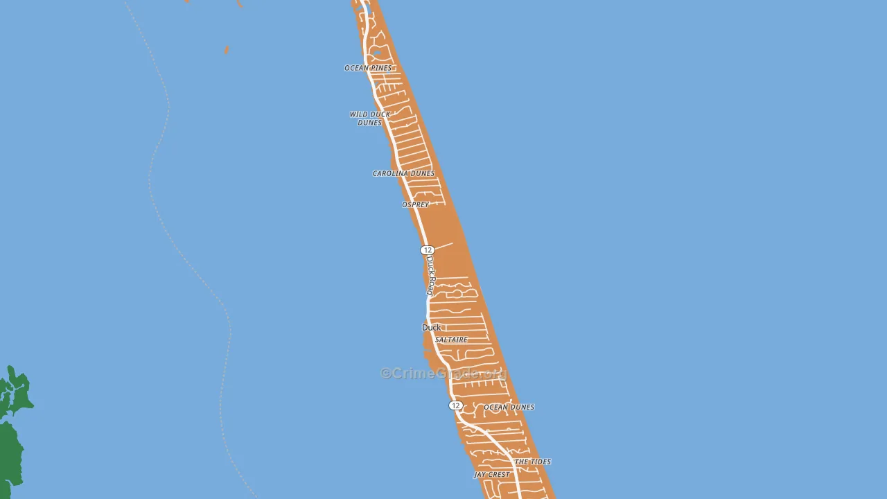 Duck, NC Map of Vehicle Theft Rates