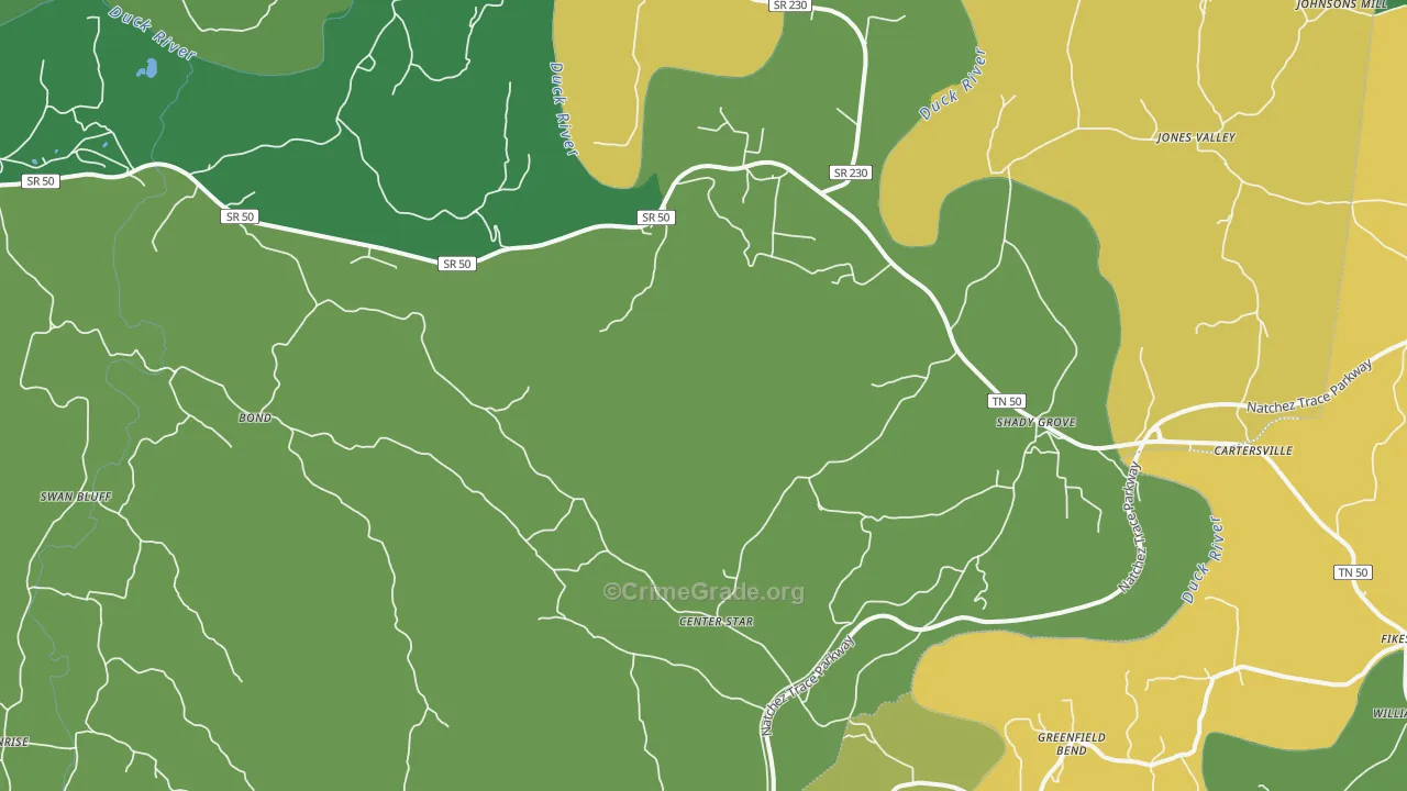 Duck River, TN Map of Vehicle Theft Rates