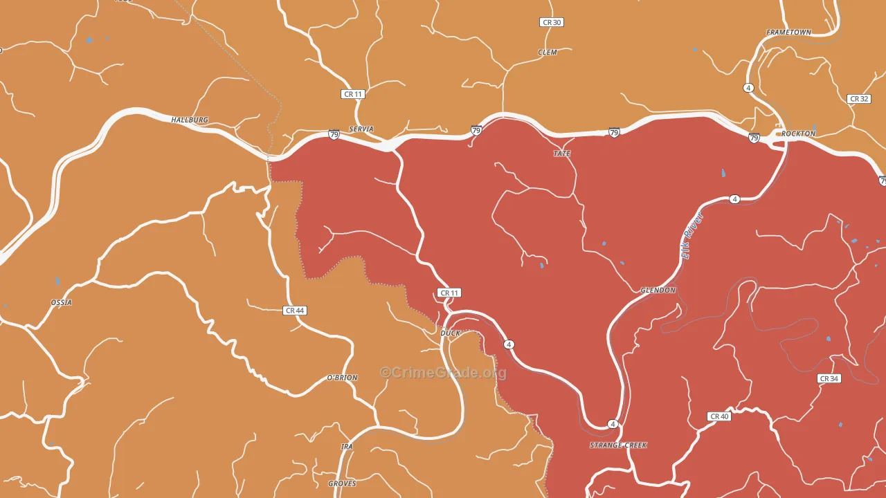 Duck, WV Map of Vehicle Theft Rates