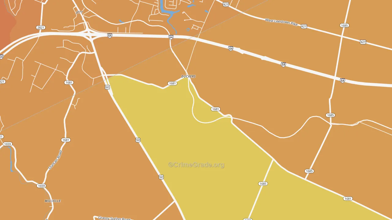 Duckers, KY Map of Vehicle Theft Rates