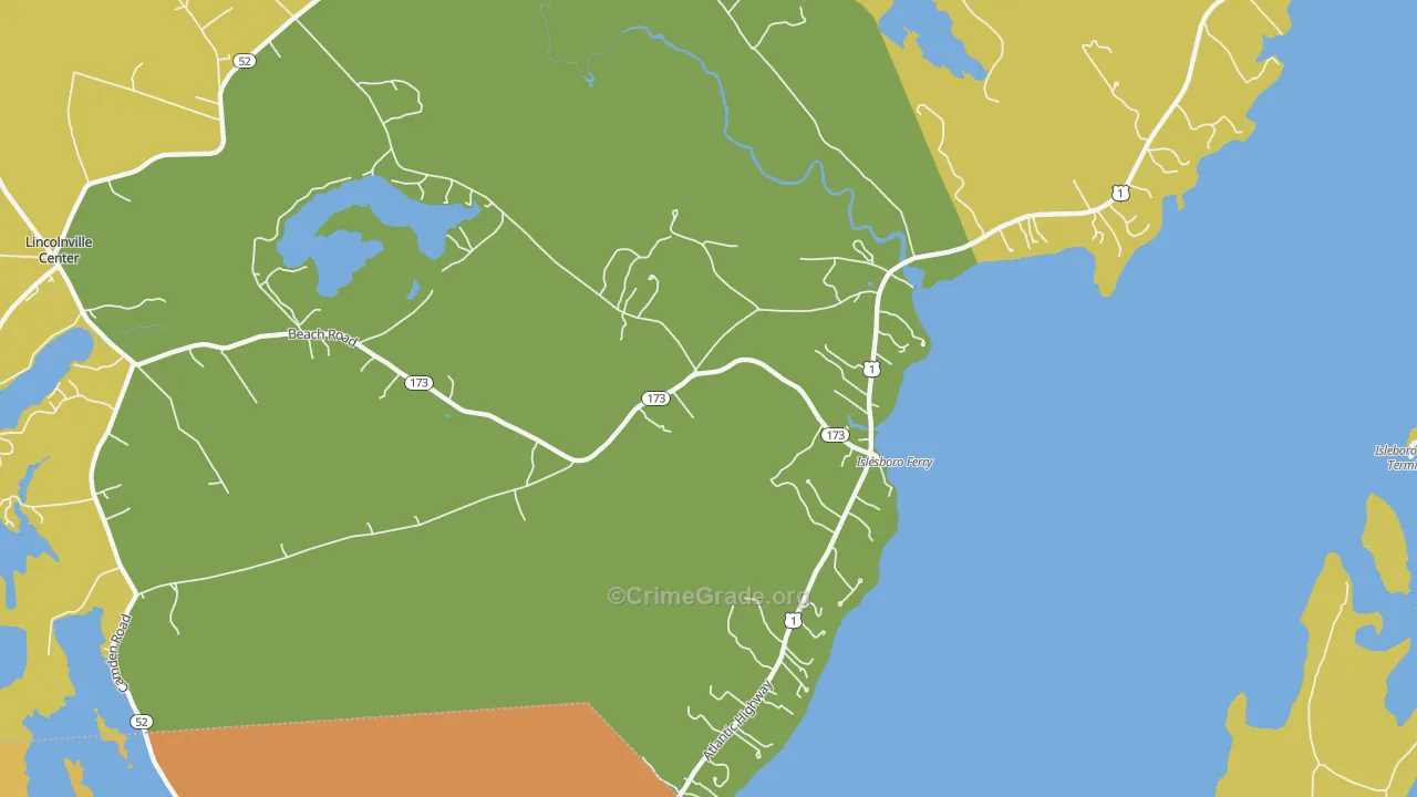 Ducktrap, ME Map of Vehicle Theft Rates