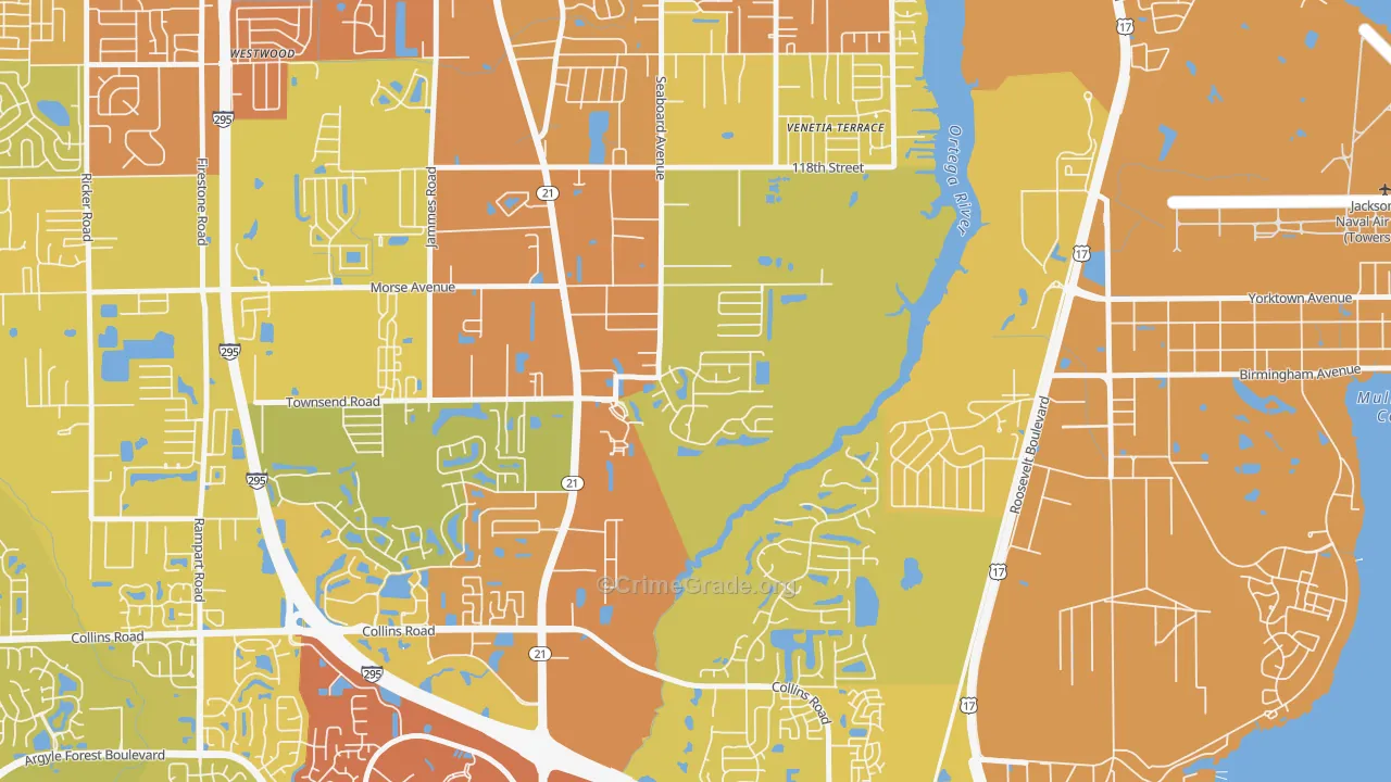 Duclay Forest, Jacksonville, FL Map of Vehicle Theft Rates
