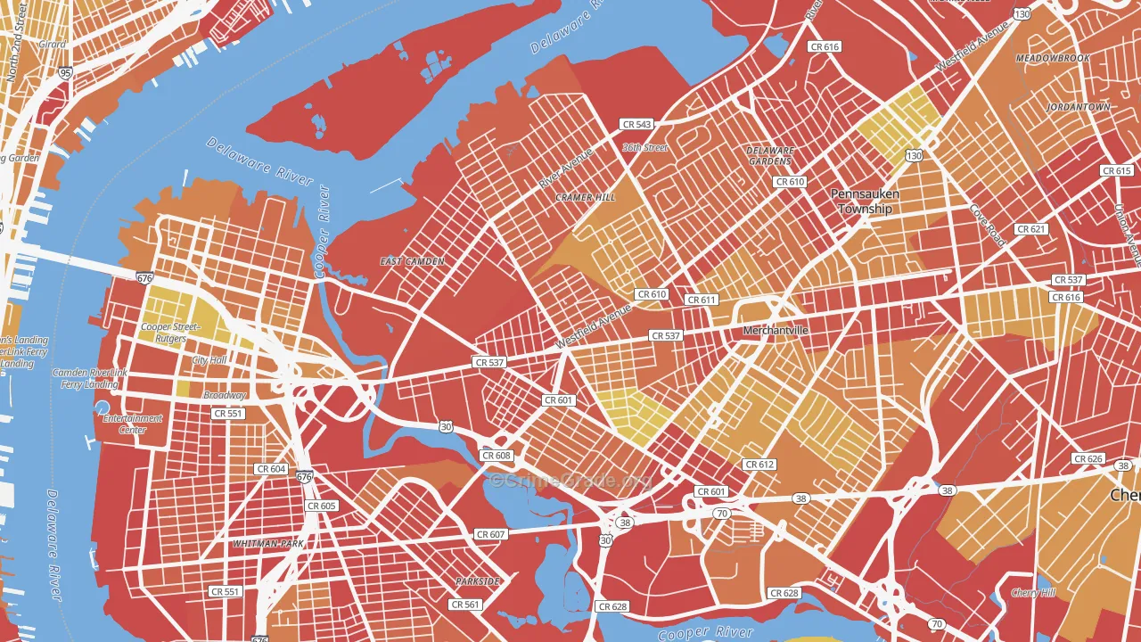 Dudley, Camden, NJ Map of Vehicle Theft Rates