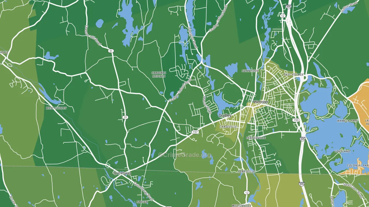 Dudley, MA Map of Vehicle Theft Rates