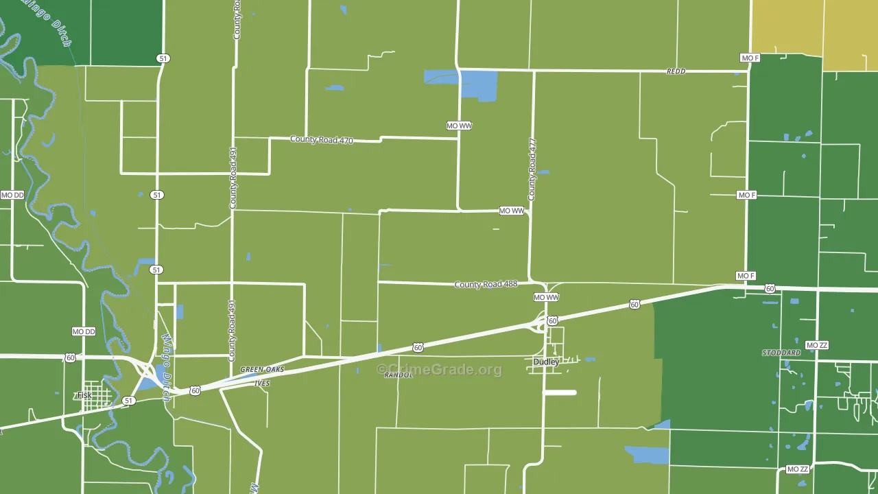 Dudley, MO Map of Vehicle Theft Rates
