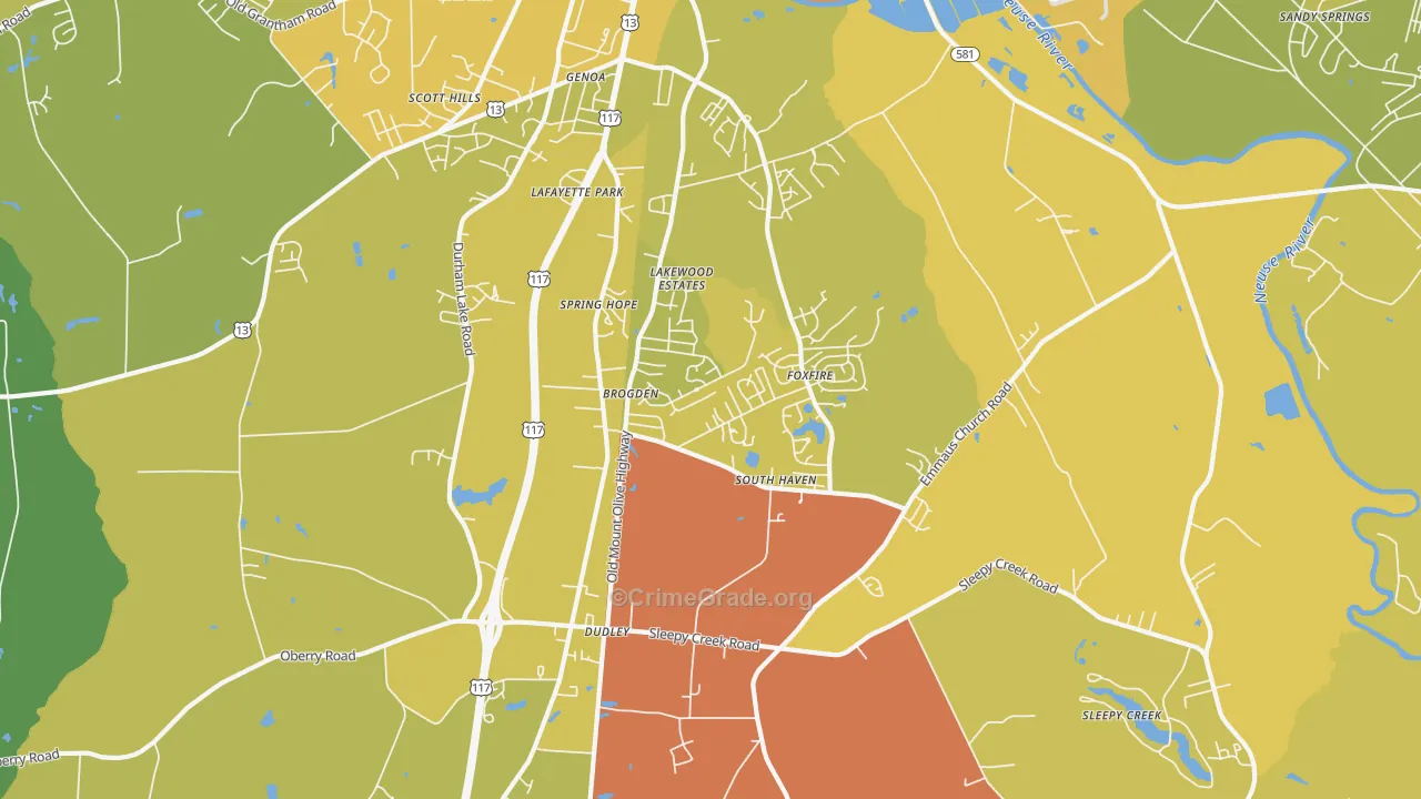 Dudley, NC Map of Vehicle Theft Rates