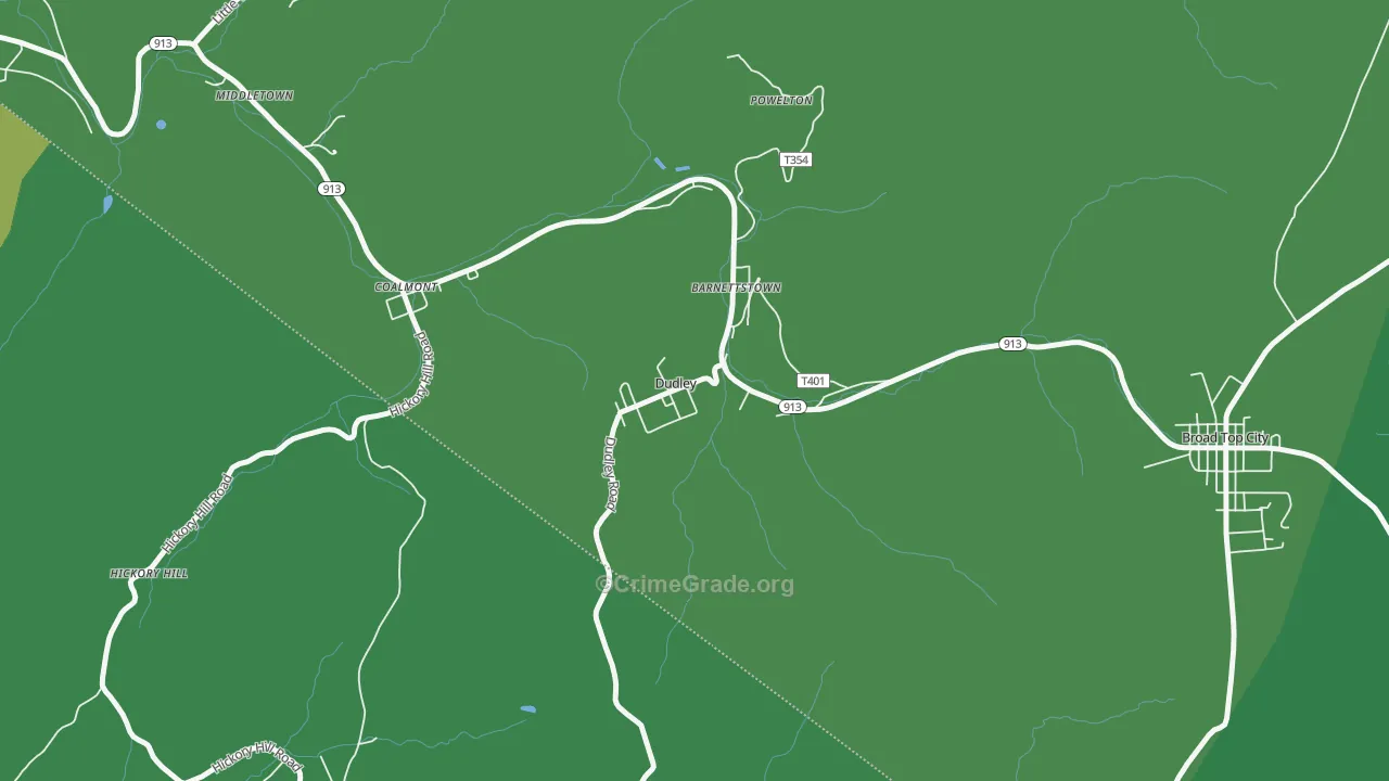 Dudley, PA Map of Vehicle Theft Rates