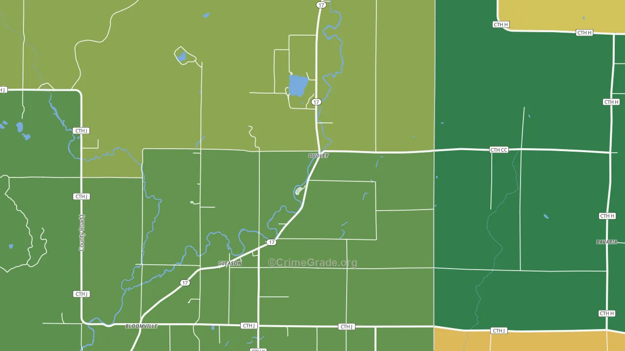 Dudley, WI Map of Vehicle Theft Rates
