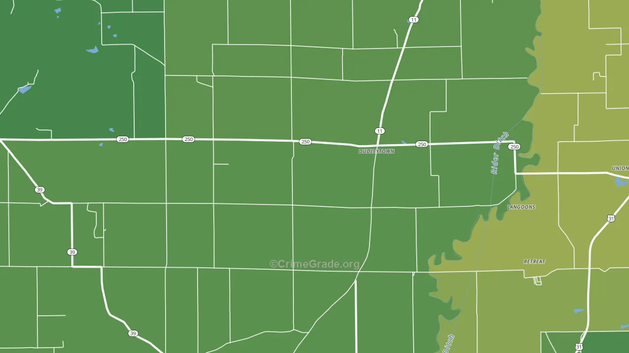 Dudleytown, IN Map of Vehicle Theft Rates