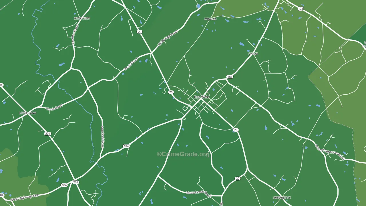 Due West, SC Map of Vehicle Theft Rates