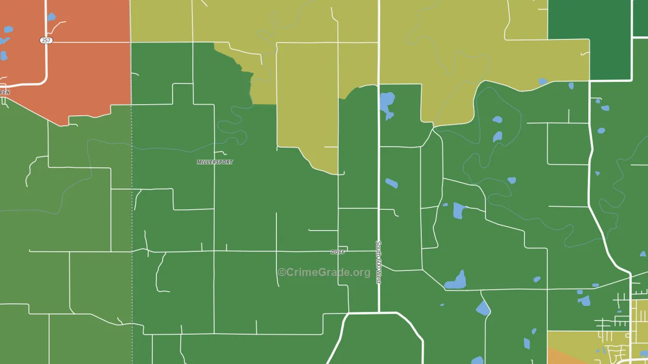 Duff, IN Map of Vehicle Theft Rates