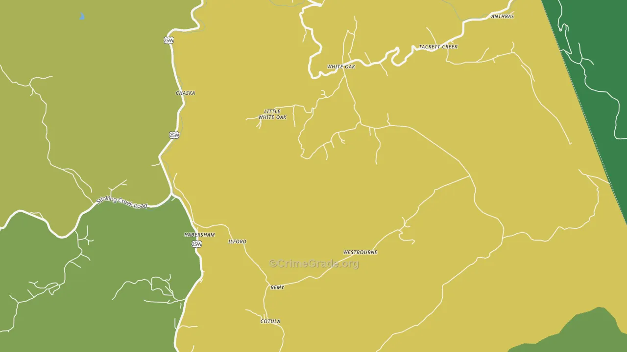Duff, TN Map of Vehicle Theft Rates