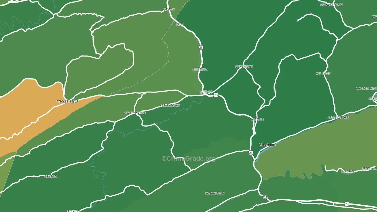 Duffield, VA Map of Vehicle Theft Rates
