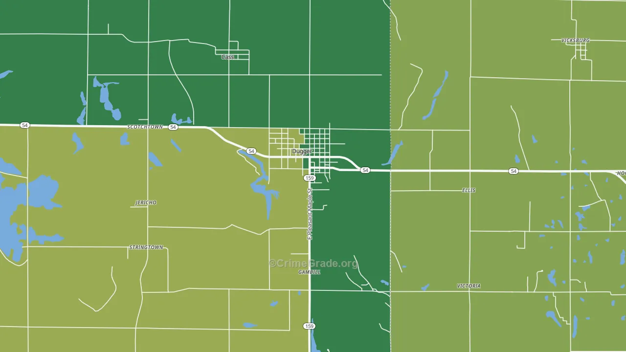 Dugger, IN Map of Vehicle Theft Rates