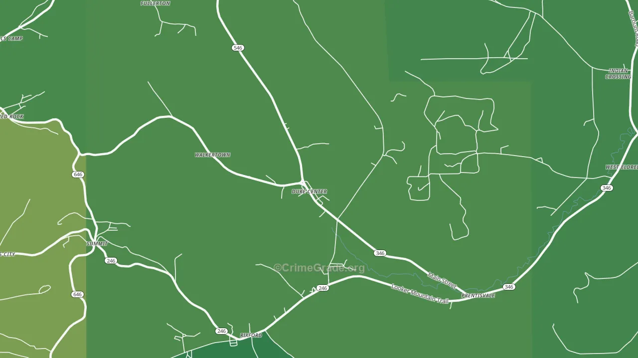 Duke Center, PA Map of Vehicle Theft Rates