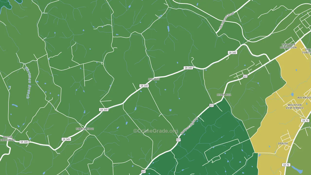 Dulaney, TN Map of Vehicle Theft Rates