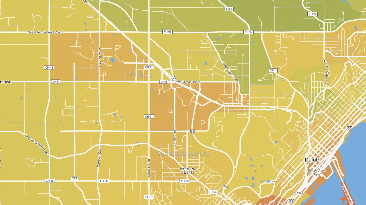 Duluth Heights, Duluth, MN Map of Vehicle Theft Rates