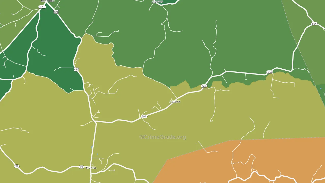 Duluth, KY Map of Vehicle Theft Rates