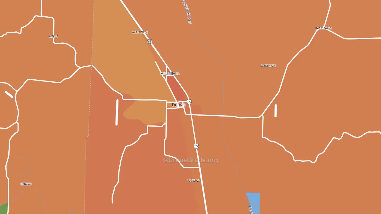 Dumas, AR Map of Vehicle Theft Rates