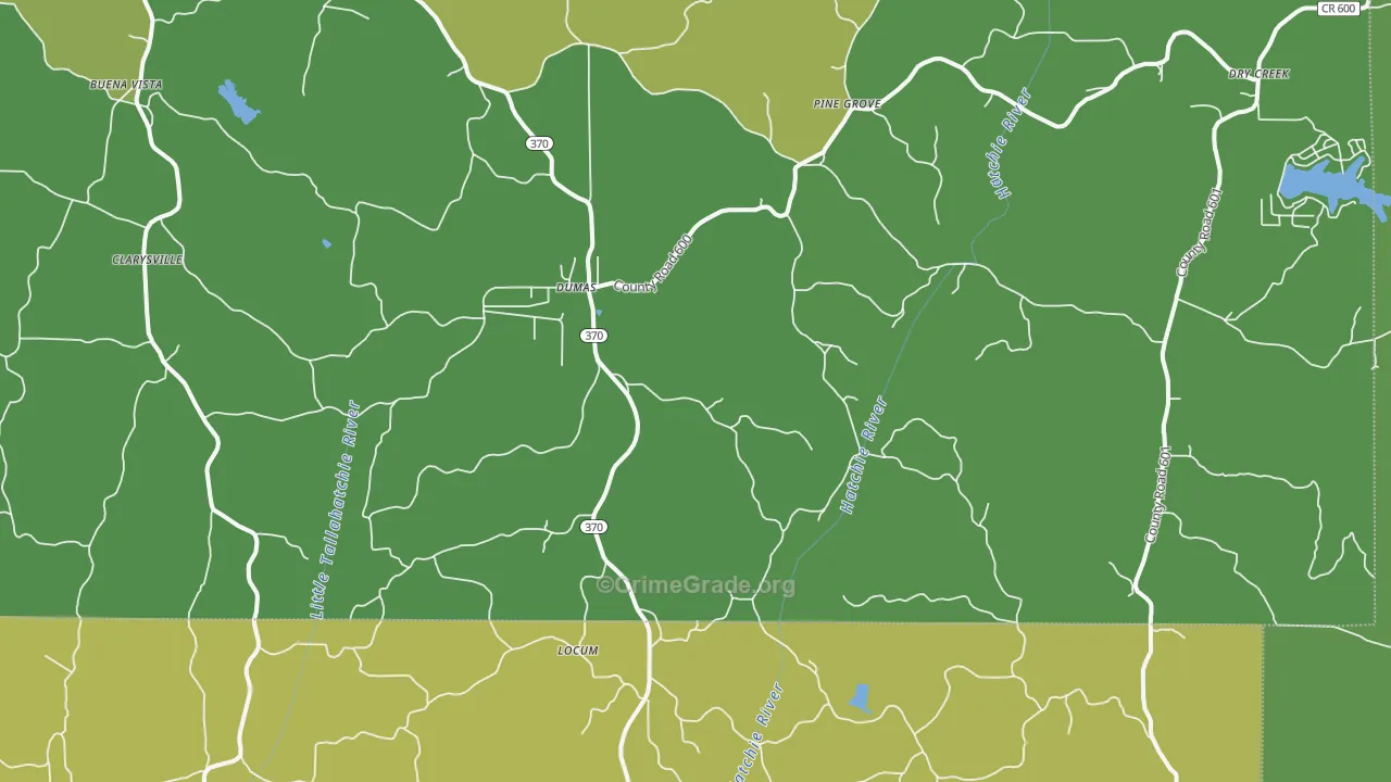 Dumas, MS Map of Vehicle Theft Rates