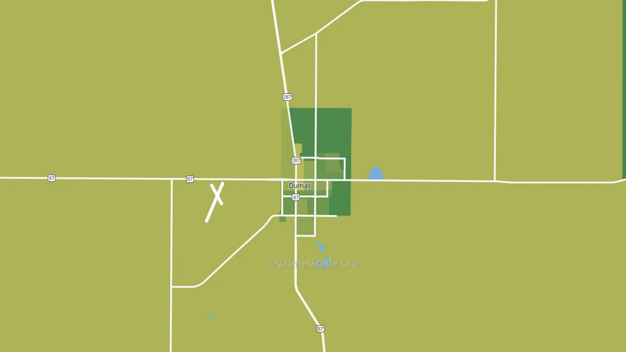 Dumas, TX Map of Vehicle Theft Rates