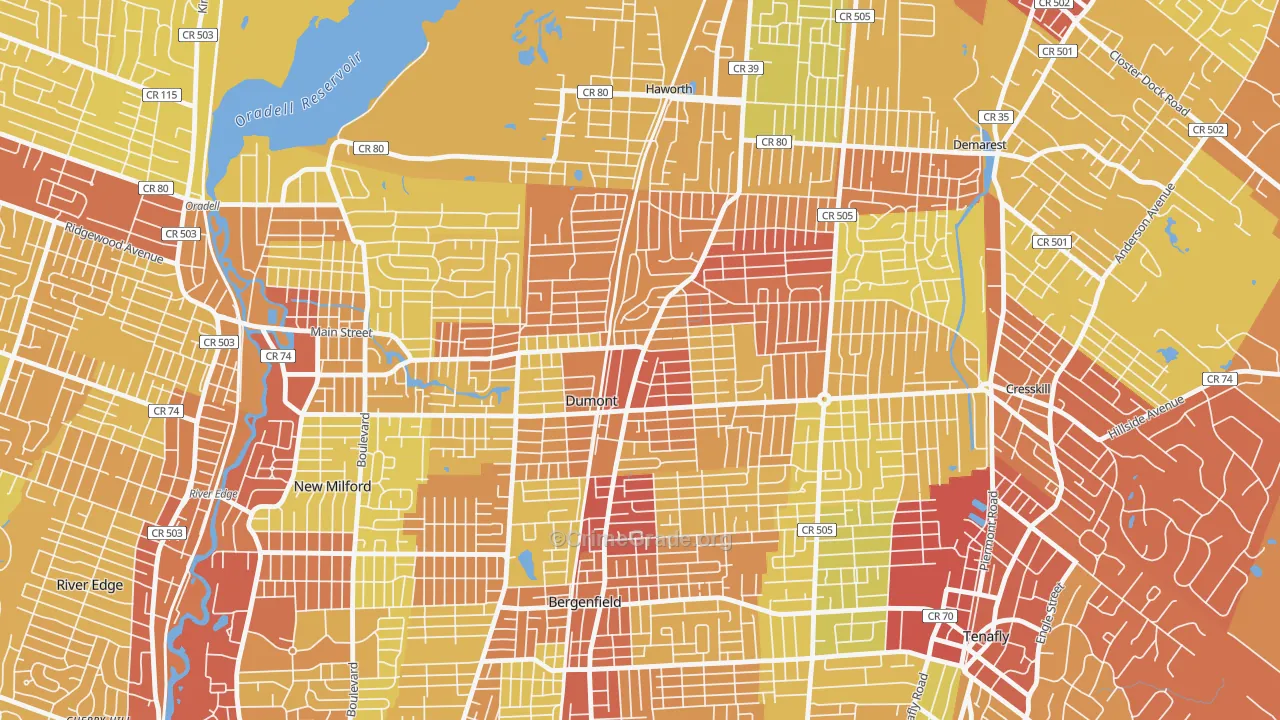 Dumont, NJ Map of Vehicle Theft Rates