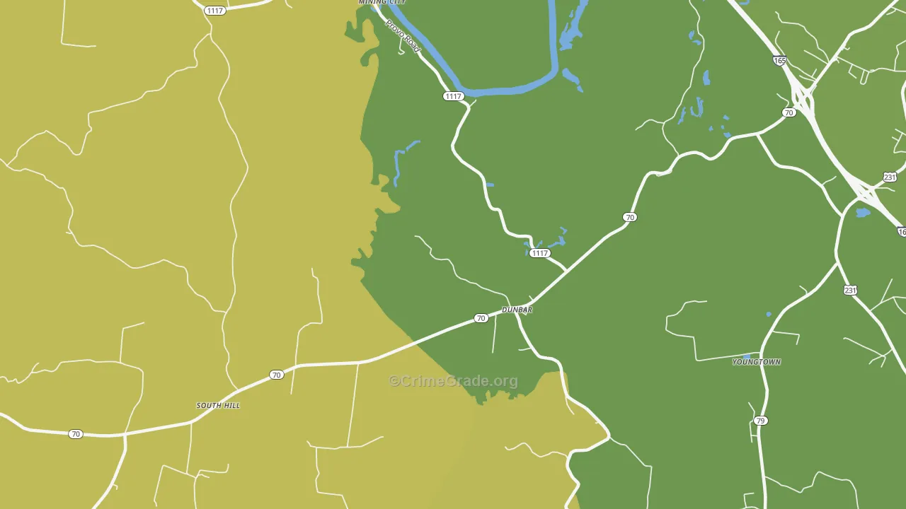 Dunbar, KY Map of Vehicle Theft Rates