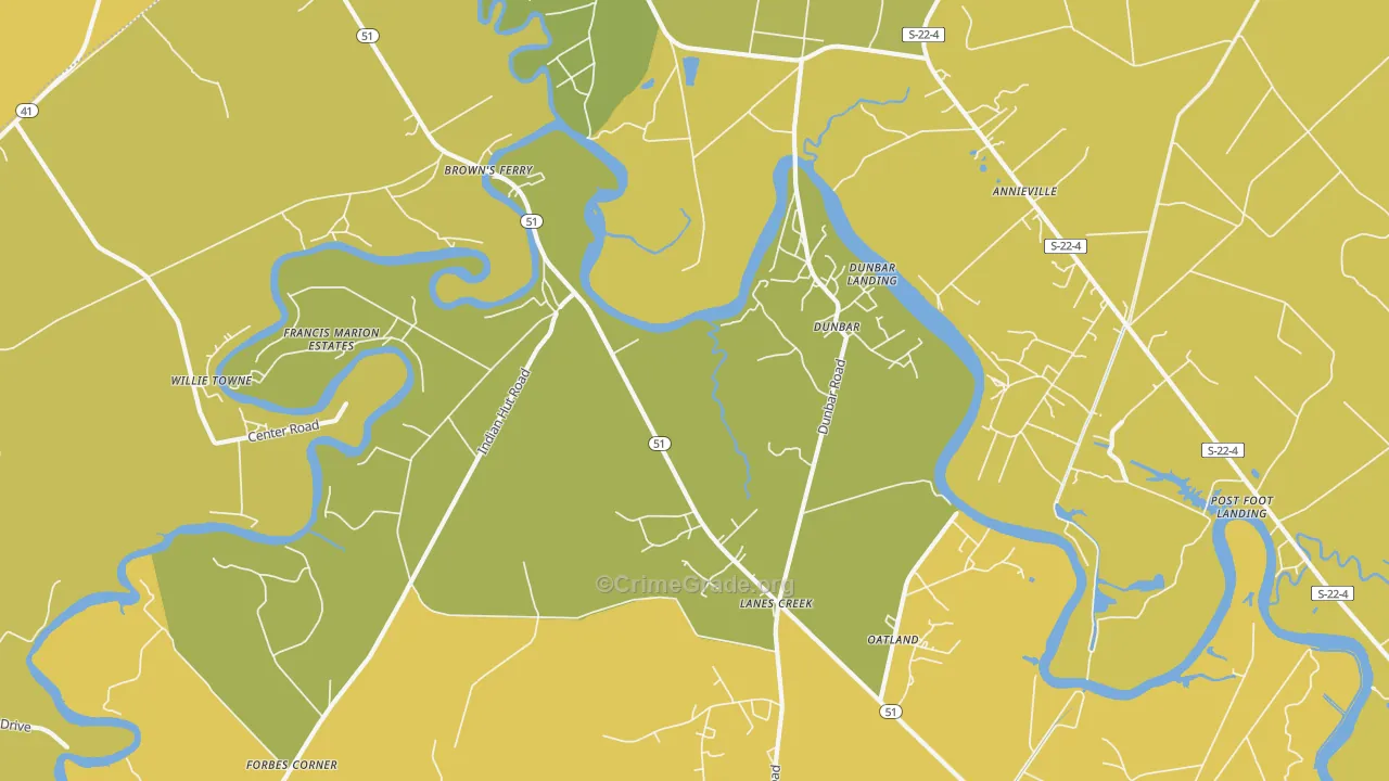 Dunbar, SC Map of Vehicle Theft Rates