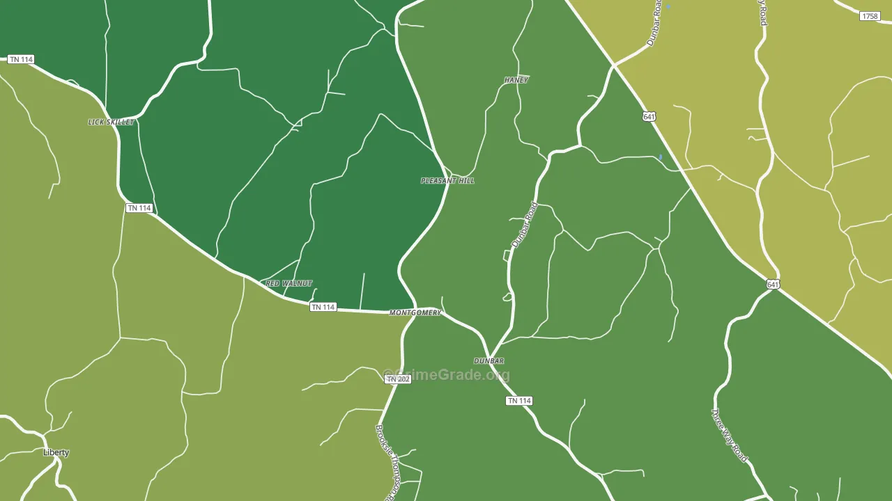 Dunbar, TN Map of Vehicle Theft Rates