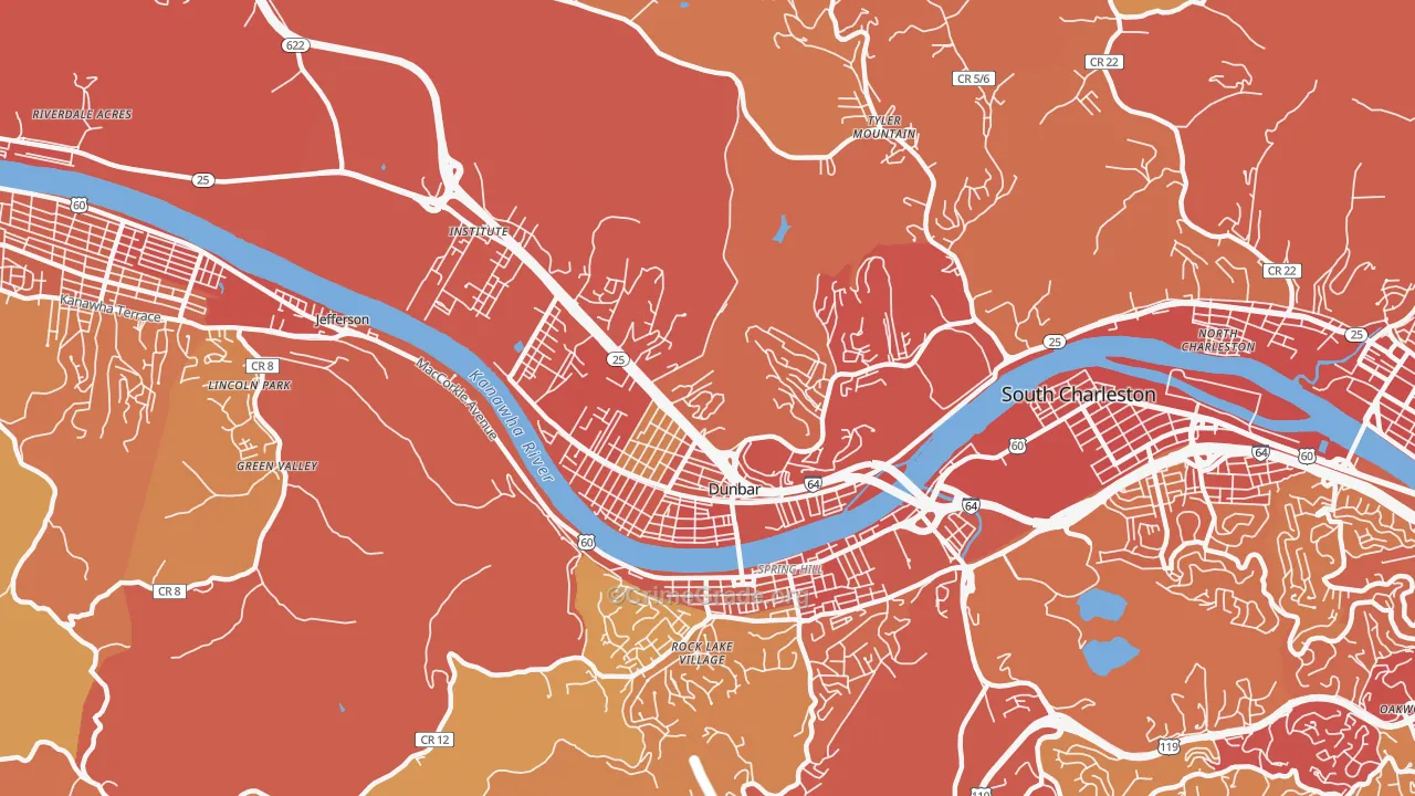 Dunbar, WV Map of Vehicle Theft Rates