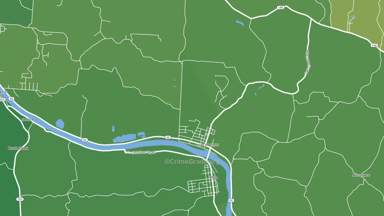Duncan Falls, OH Map of Vehicle Theft Rates