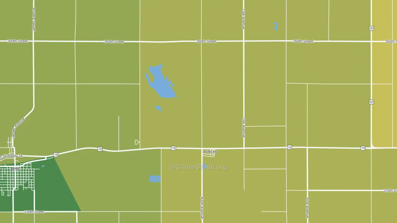 Duncan, IA Map of Vehicle Theft Rates