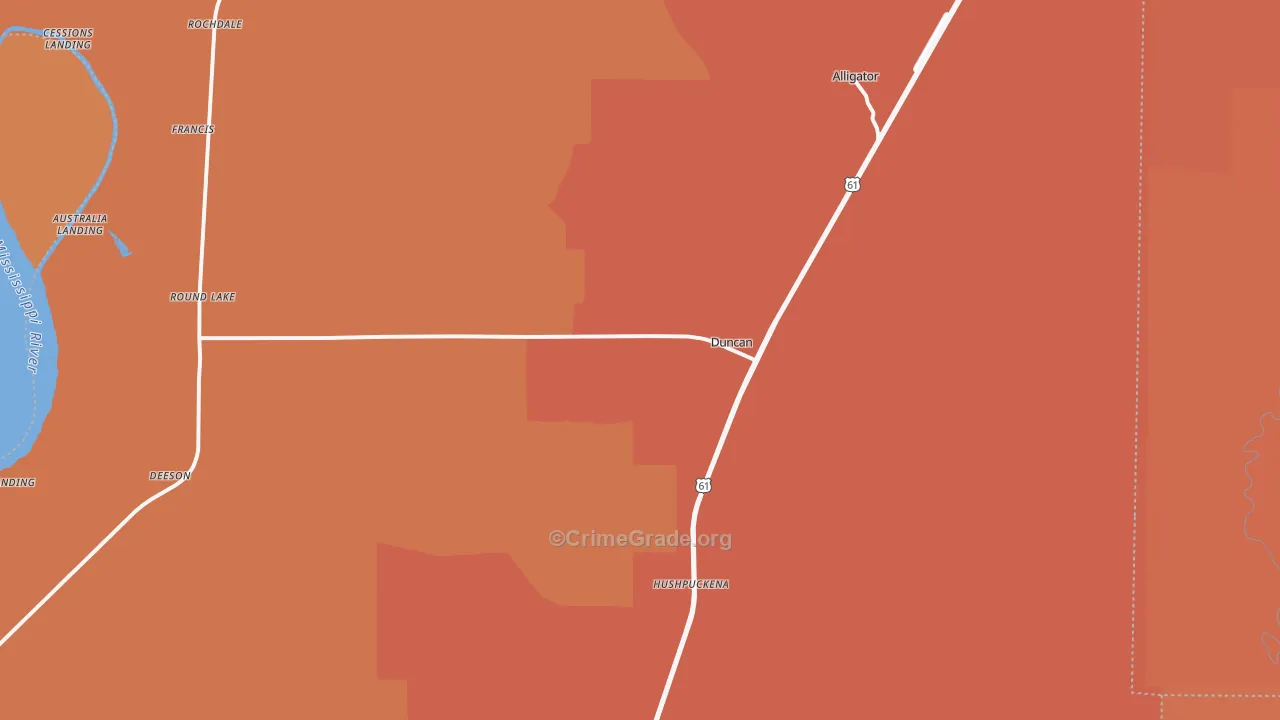 Duncan, MS Map of Vehicle Theft Rates