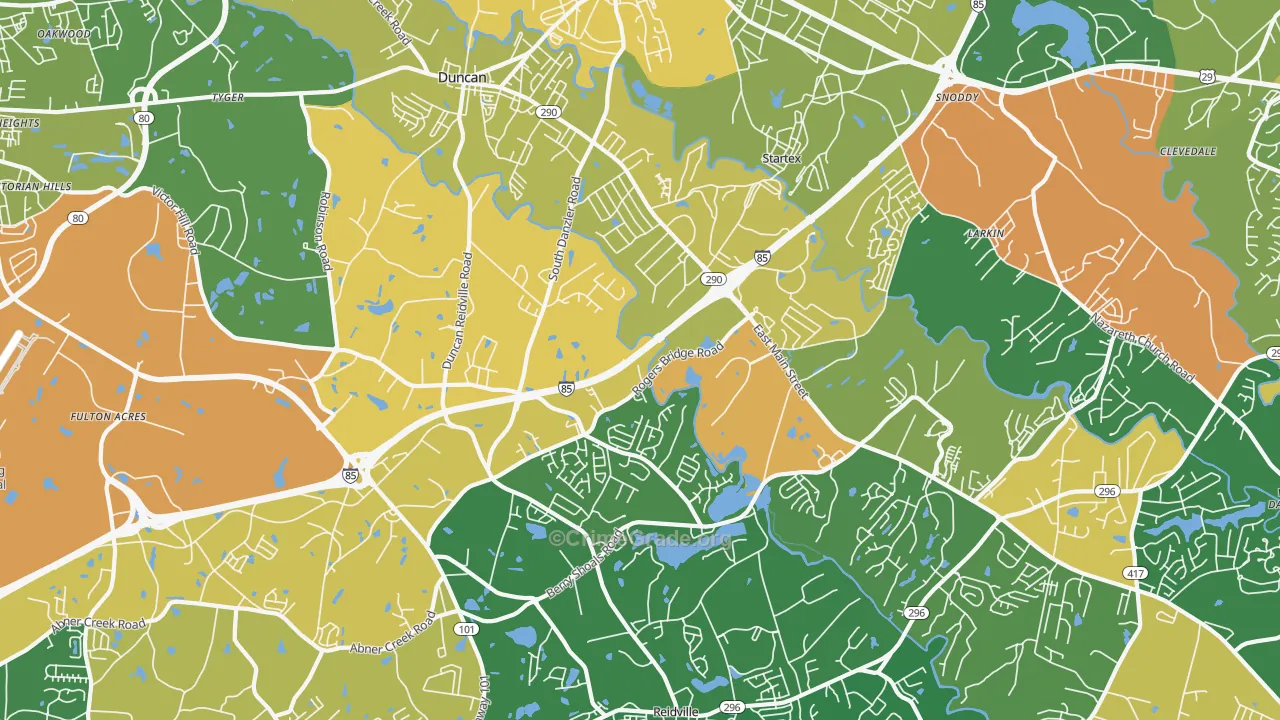 Duncan, SC Map of Vehicle Theft Rates